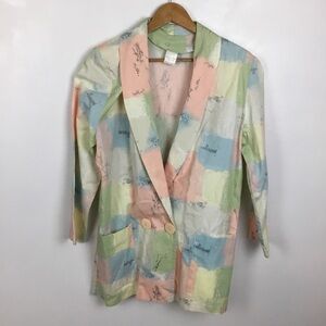 Vintage 80/90s Pastel Color Block Cotton Blazer Made In France aprox Med